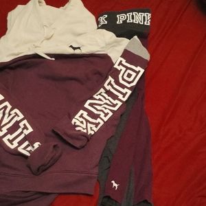 Pink hooded sweatshirt and yoga leggings outfit